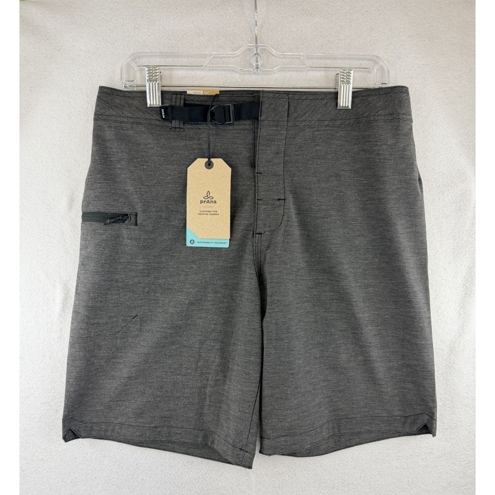 Prana Rock Shock Board Shorts Men's 30 Gray Belted Hook & Loop Hiking, 8" Inseam